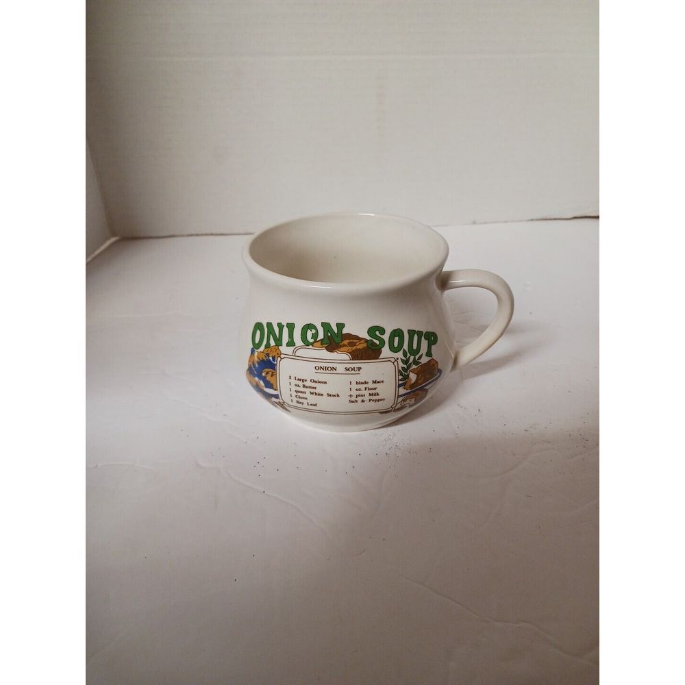Vintage Onion Soup Recipe Handled Mug Cup Bowl Ceramic 16‎ oz.